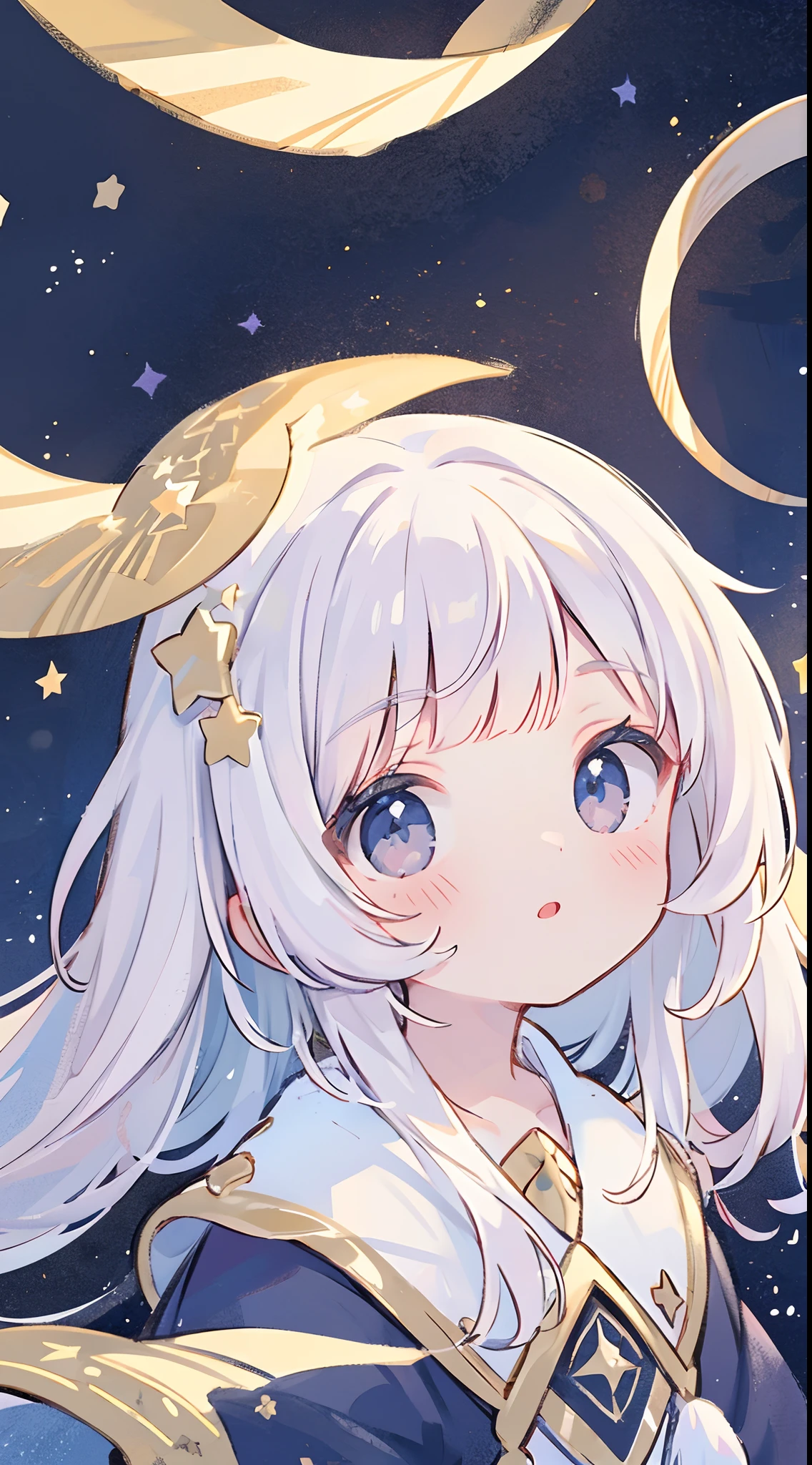 Best quality, masterpiece, ultra high resolution, clean facial features, flat desigen, wide shot, face to viewer, complex background, wishing star background, ethereal mystical traslucent dress, mystical, complex drawing, highly detailed, ethereal, starry night, midjourney style star, glowing in the dark