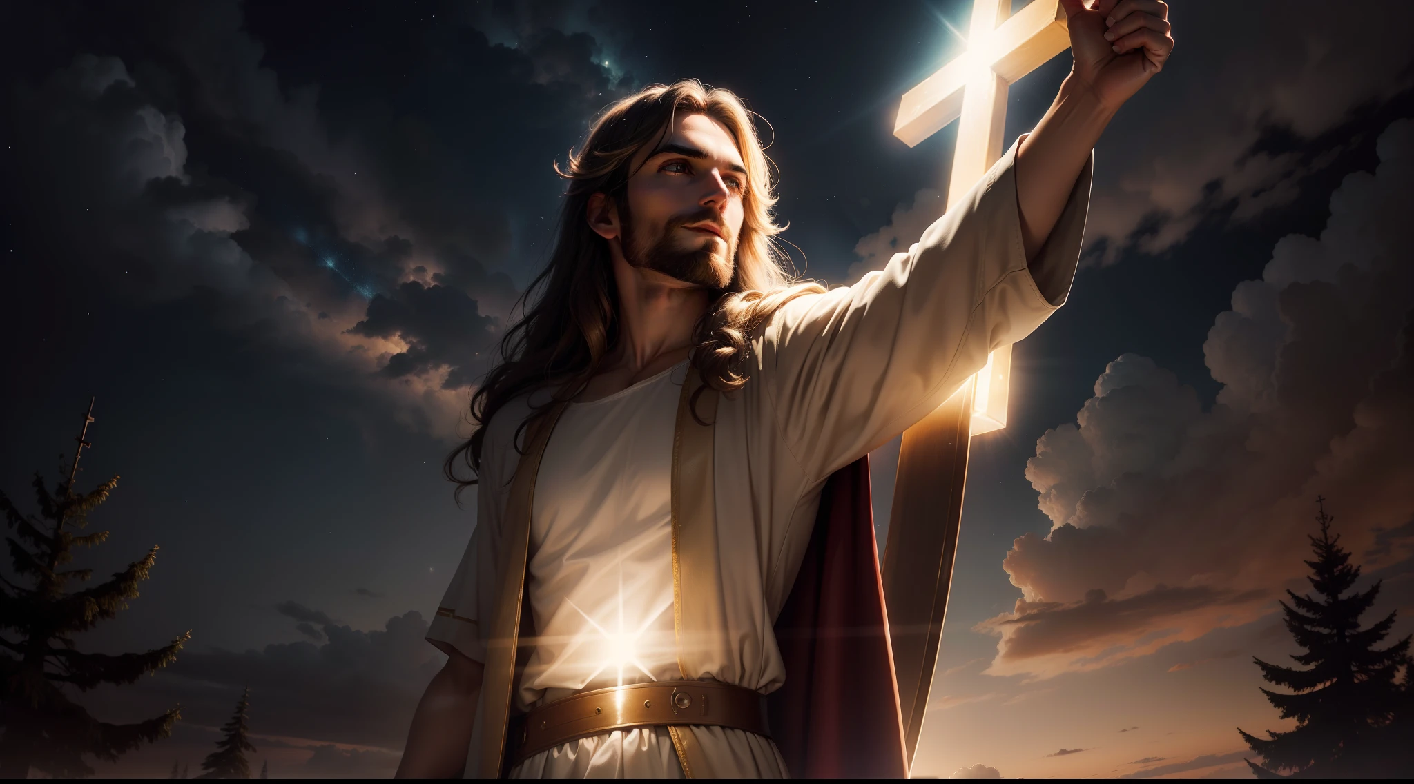 Jesus Christ illuminating the heavens at night