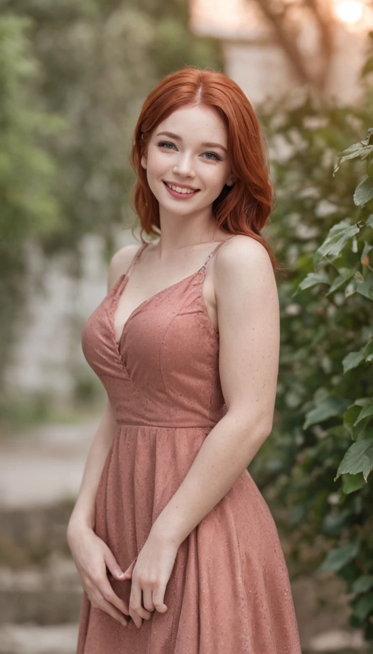 ultra realistic, photography, long red hair, girl, 24 years old, hourglass figure, perfect body, Flirty look, extremely detailed artgerm, in the style artgerm, facing the camera, lens 35 mm, blur background, at park,wearing pink-style sundress, (beautiful,detailed,expressive) eyes,(beautiful,detailed) lips,(thick,strong,slim) body, confident posture, (perfect, flawless) skin, (long, flowing) hair, (youthful, radiant) smile, surrounded by vibrant flowers, (lush, green) grass, (tall, majestic) trees, (bright, warm) sunlight, (gentle, refreshing) breeze, (serene, peaceful) atmosphere. (Best quality, high-resolution) image with (ultra-detailed, vivid) colors and (sharp, clear) focus, capturing the (natural, realistic) beauty of the scene. [HDR, UHD] lighting for enhanced depth and richness. (Photorealistic, fine-art) style with a touch of (romantic, dreamlike) ambiance, blending elements of (portrait, nature) photography, ((short dress:1.35)), (((ass exposed:1.44)))