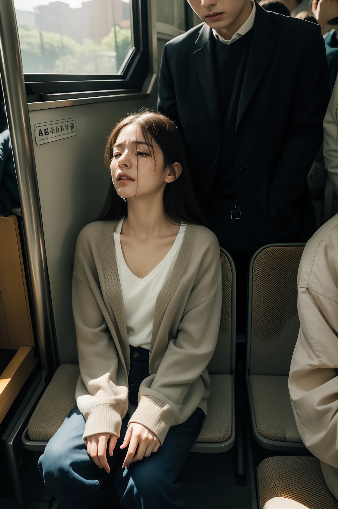 ((Crying a lot)),((mournful))、top-quality, ​masterpiece, 8K, 超A high resolution, (Photorealsitic:1.4), Highly Detailed and Complex Detail, Delicate and beautiful, good lighting, profetional lighting, foco nítido, detailed shadow, Exquisite details and textures, depth of fields, Unity 8k壁纸, Film composition, 电影灯光, Official art,