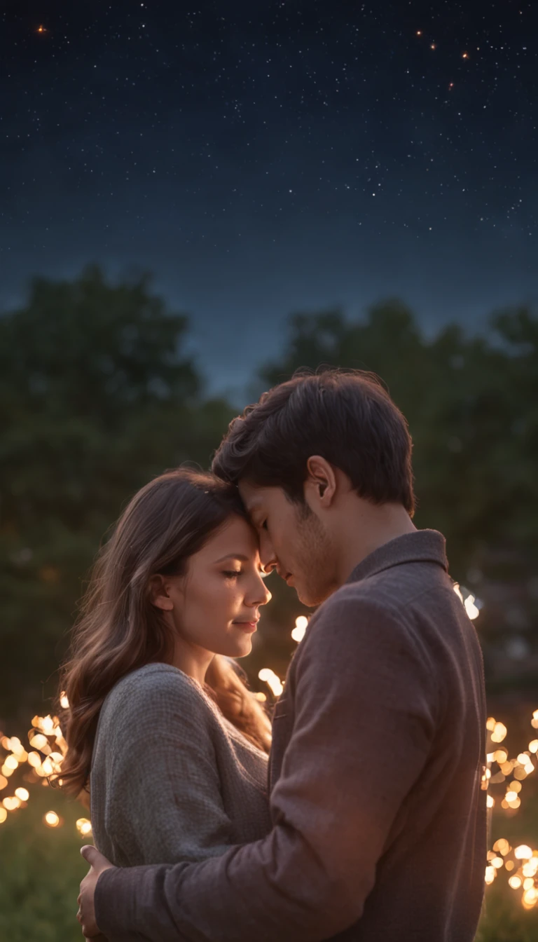 the night,Colorful,Fireworks all over the sky,Heart-shaped bubbles,couples,Cartoony,hugging eachother,Glowing fireflies around,illustration,Glow effects,Dingdall effect,depth of fields,high light,Real light,Ray traching,oc rendered,Hyper-realistic,best qualtiy,8K,Works of masters,super-fine,Detailed pubic hair,Correct anatomy,sharp focus on eyes,Bokeh,Facial features are carefully depicted