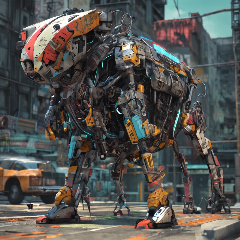 cyber punk perssonage,male people,quadratic element,mechs,Detail portrayal,facial,With a knife,mechanical leg, big hoodie, looks like he is from the ghetto, cartoonish