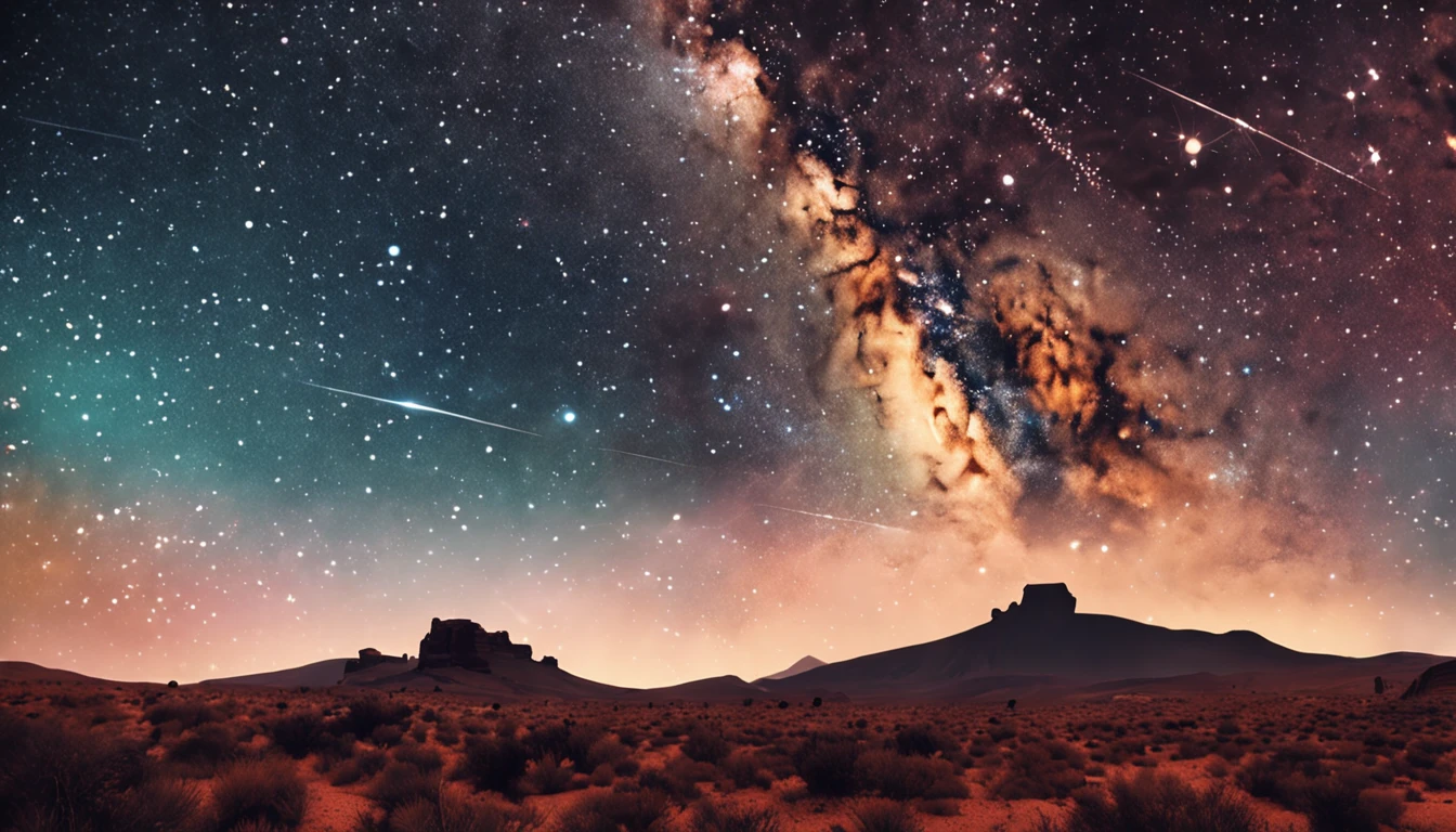 breath-taking,Van Gogh style starry sky,In the quaint night sky,((Rolling desert)),the expanse,