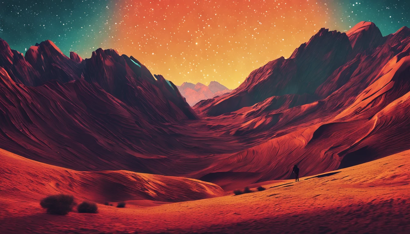 breath-taking,Van Gogh style starry sky，In the quaint night sky，((Rolling desert))，the expanse,tmasterpiece，the detail，blurryforeground，Movie special effects，Light and shadow effects，the detail，k hd。