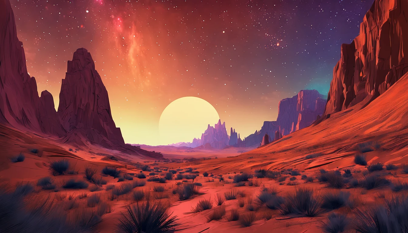 breath-taking,Van Gogh style starry sky,In the quaint night sky,((Rolling desert)),the expanse,tmasterpiece,the detail,blurryforeground,Movie special effects,Light and shadow effects,the detail,k hd。