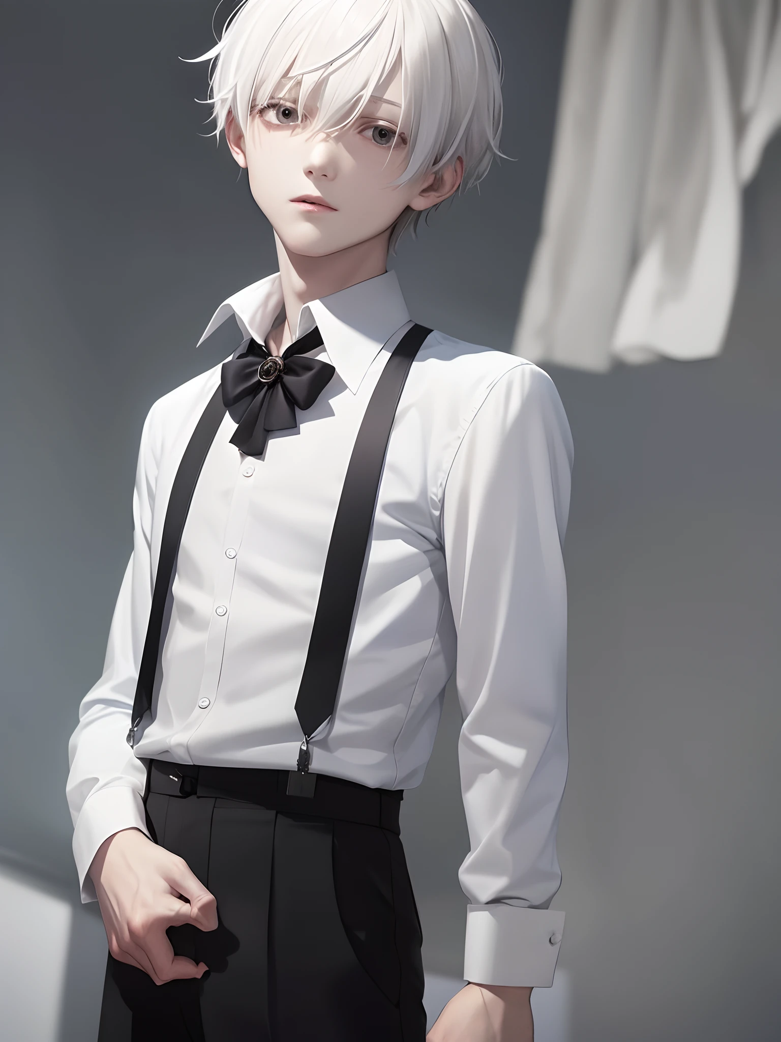 1boy，Male，Young man，Pale teenager，Rose blanche，white  shirt，bandagens，bloods，The screen contrast is low，High brightness，White hair