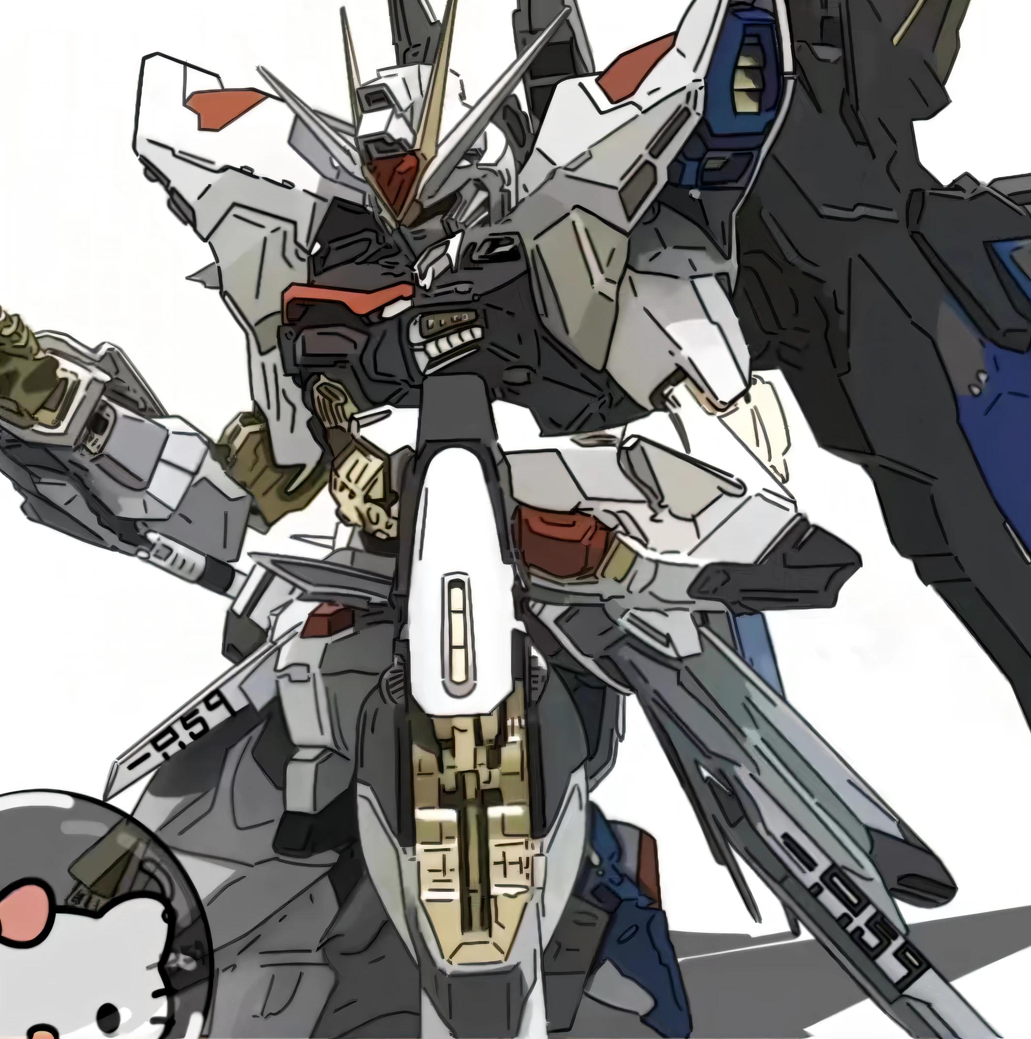 There was a Hello Kitty and a robot standing side by side, modern mecha anime, Barbatos Gundam, white color mecha, ferra white mecha, mecha anime, gundam style, alexandre ferra white mecha, Extreme Gundam, cool mecha style, barbatos mobile suit, anime large mecha robot, mecha art