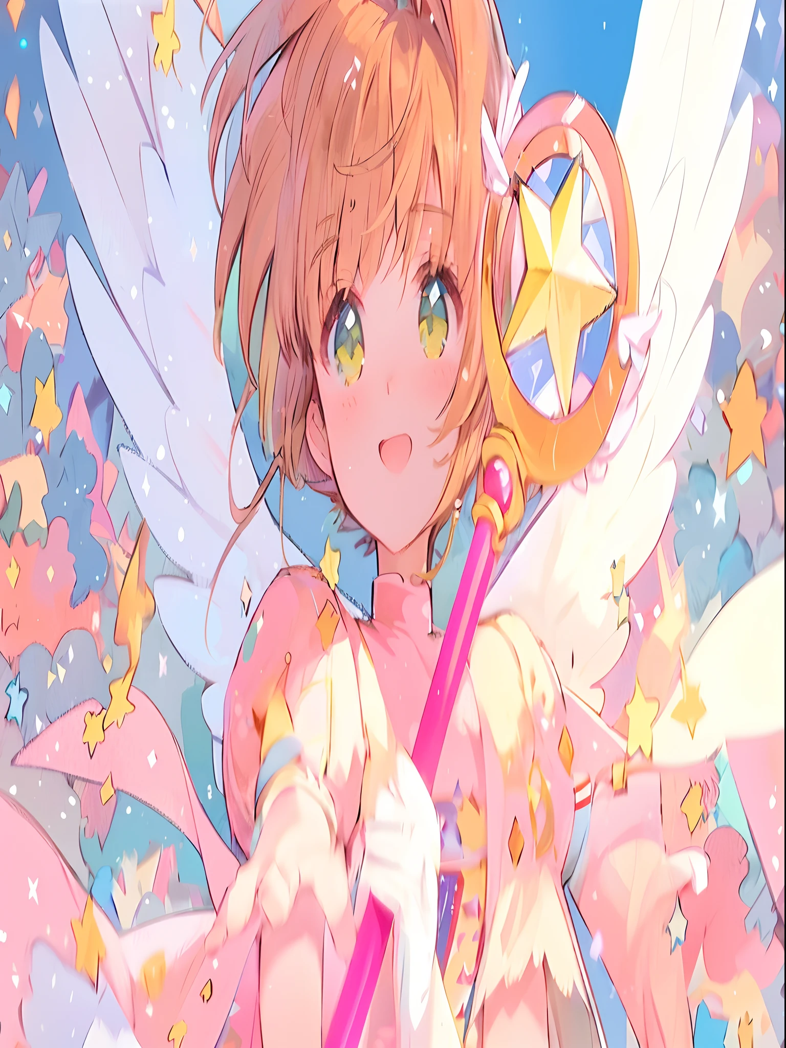 k hd，Anime girl with wand and star wand in her hand, portrait of magical girl, sparkling magical girl, magical little girl, cardcaptor sakura, pin on anime, clean and meticulous anime art, magical girl anime mahou shojo, beautiful anime art style, cute anime girl portraits, carrying a magical staff, zerochan art, lovely art style, astral fairy, Soft anime illustration
