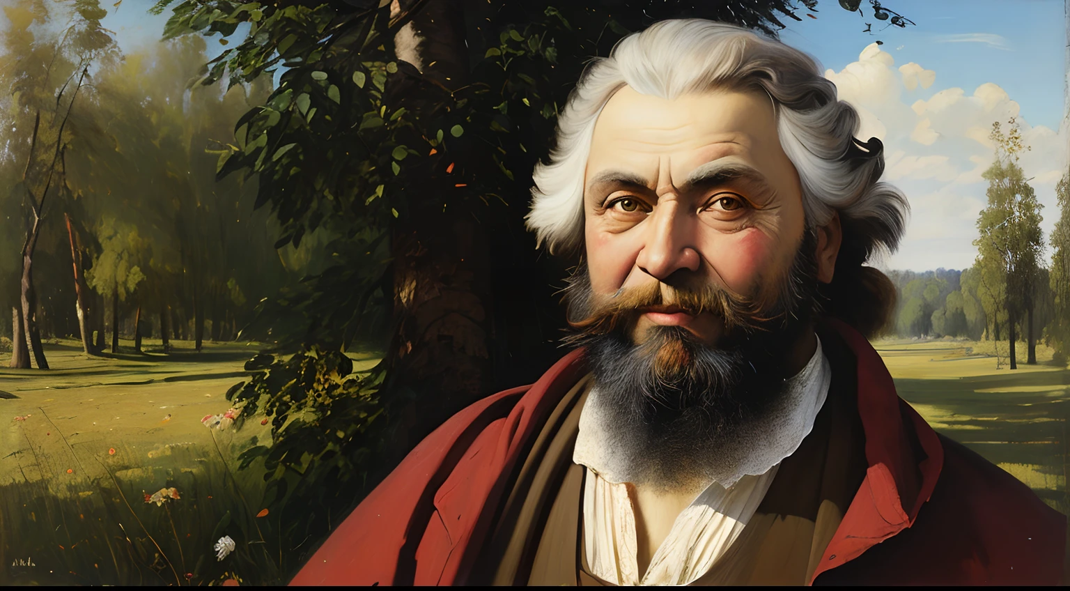 Um retrato do pobre trabalhador russo de 1800 velho em trapos, ((fadiga esmagadora)), rugas da idade, arte conceitual, sorrindo, oil pastel painting, cores cinza mal-humoradas, gritante, bagunçado stylestyle of Alexey Savrasov, Ivan Shishkin, Ilya Repin, (cel shaded:1.2), 2d, (oil-painting:1.2) altamente detalhado