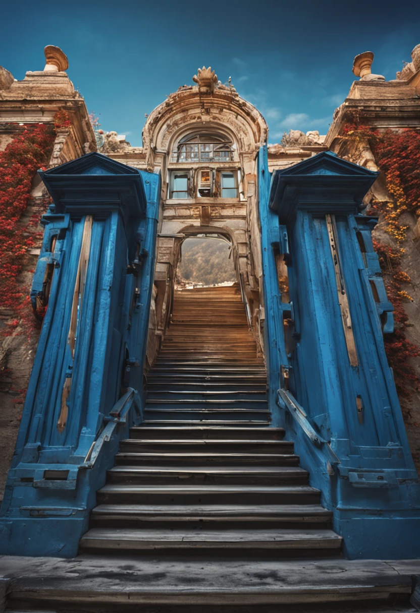 blue sky and in the sky a door and a beautiful staircase that refers to royalty