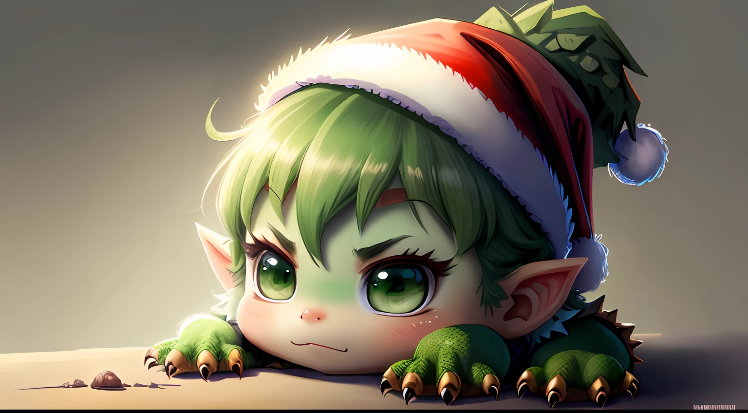 littleNo dragon, ((green dragon)), ((Scales)) , blur, Christmas tree, neve, inverDDIM, Natal tem, (New Nation), Natureza, DDIM_HumaDDIMs, profundidade de campo, Estilo to8Contrast, Escuro_Glam dressed in a Christmas hat, Sombras profundas, (Escuro: 1.4), (8k, Foto RAW, best quality, master part: 1.2)