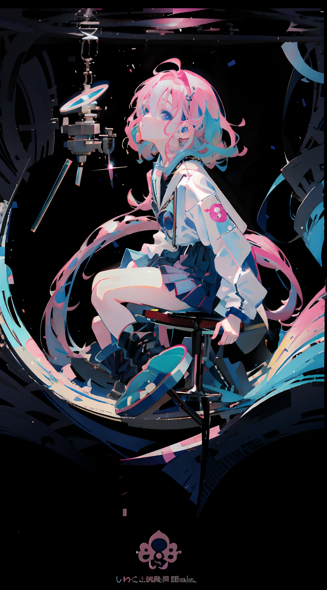 Anime girl with pink hair sitting in chair in dark room, Best anime 4k konachan wallpaper, Anime art wallpaper 8 K, Anime art wallpaper 4 K, Anime art wallpaper 4k, style of anime4 K, anime styled digital art, anime abstract art, A beautiful artwork illustration, Beautiful anime artwork, Kantai collection style, anime illustration,good looking hand