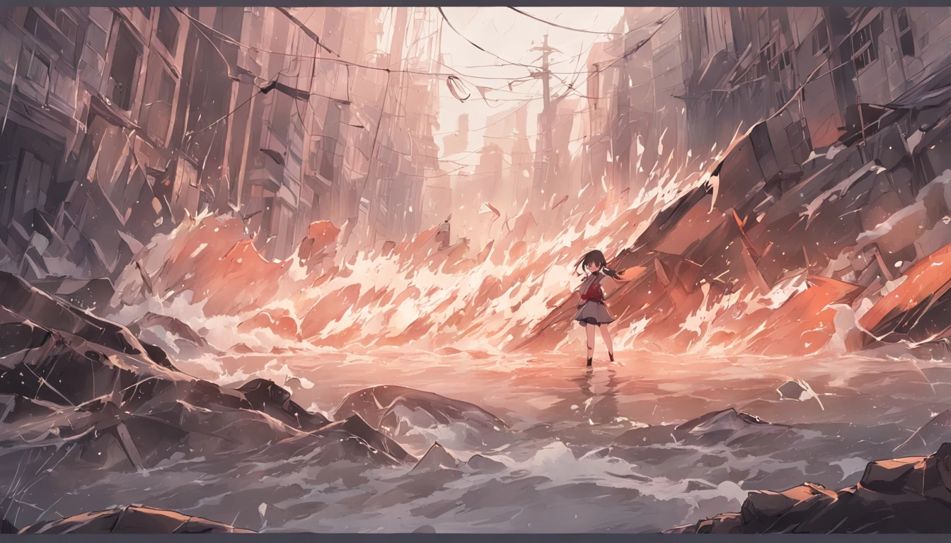 Make an apocalyptic image of a destructive flood caused by the overflow of a river causing an overwhelming flood