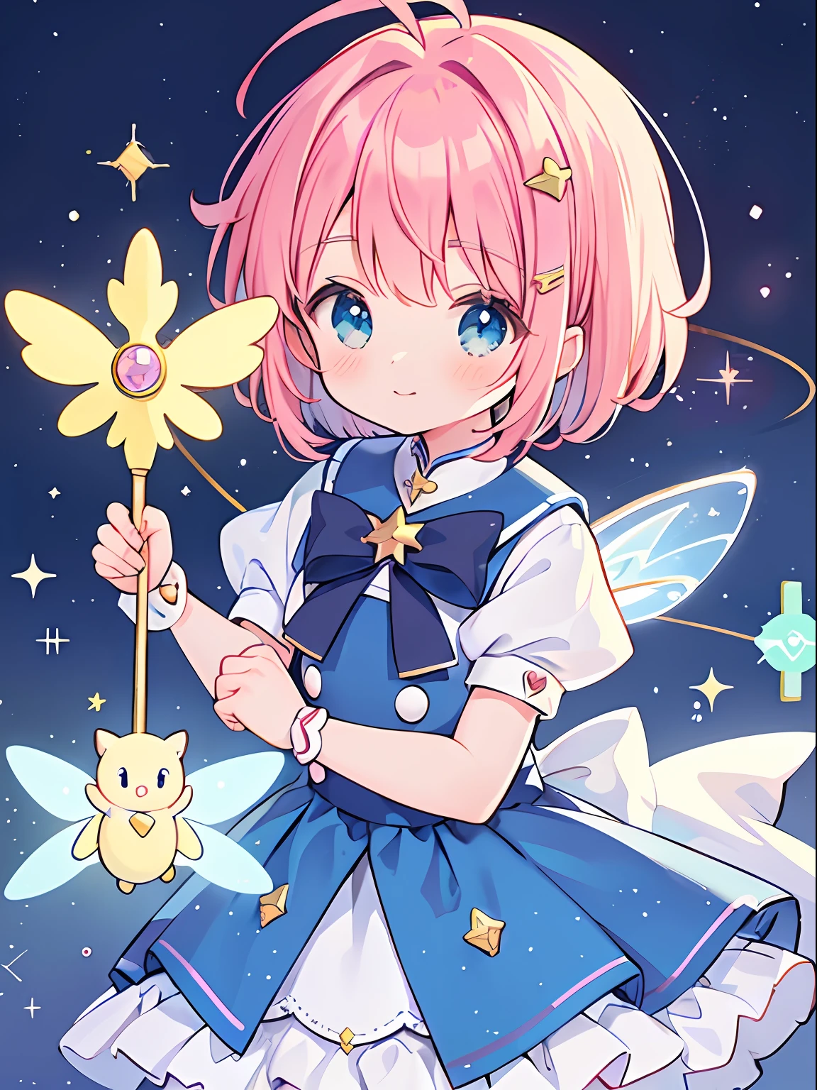 k hd,Anime girl with wand and star wand in her hand, portrait of magical girl, sparkling magical girl, magical little girl, cardcaptor sakura, clean and meticulous anime art, magical girl anime mahou shojo, beautiful anime art style, cute anime girl portraits, carrying a magical staff, zerochan art, lovely art style, astral fairy, Soft anime illustration