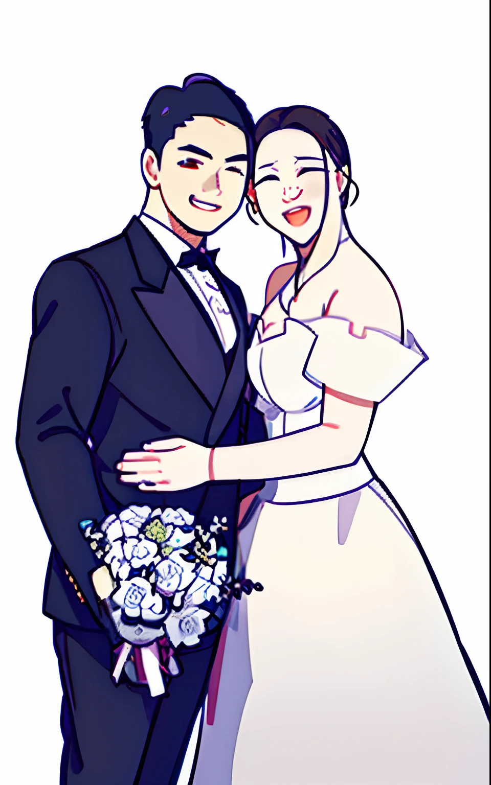 bride and groom in formal attire posing for a photo, wedding photo, cute couple, Ruan Jia and Fenghua Zhong, Happy couple, in front of white back drop, Bride and groom, High-resolution scanning, hi - res scan, Wedding, couples portrait, photo taken with canon 5d, close - up studio photo, taken with canon eos 5 d