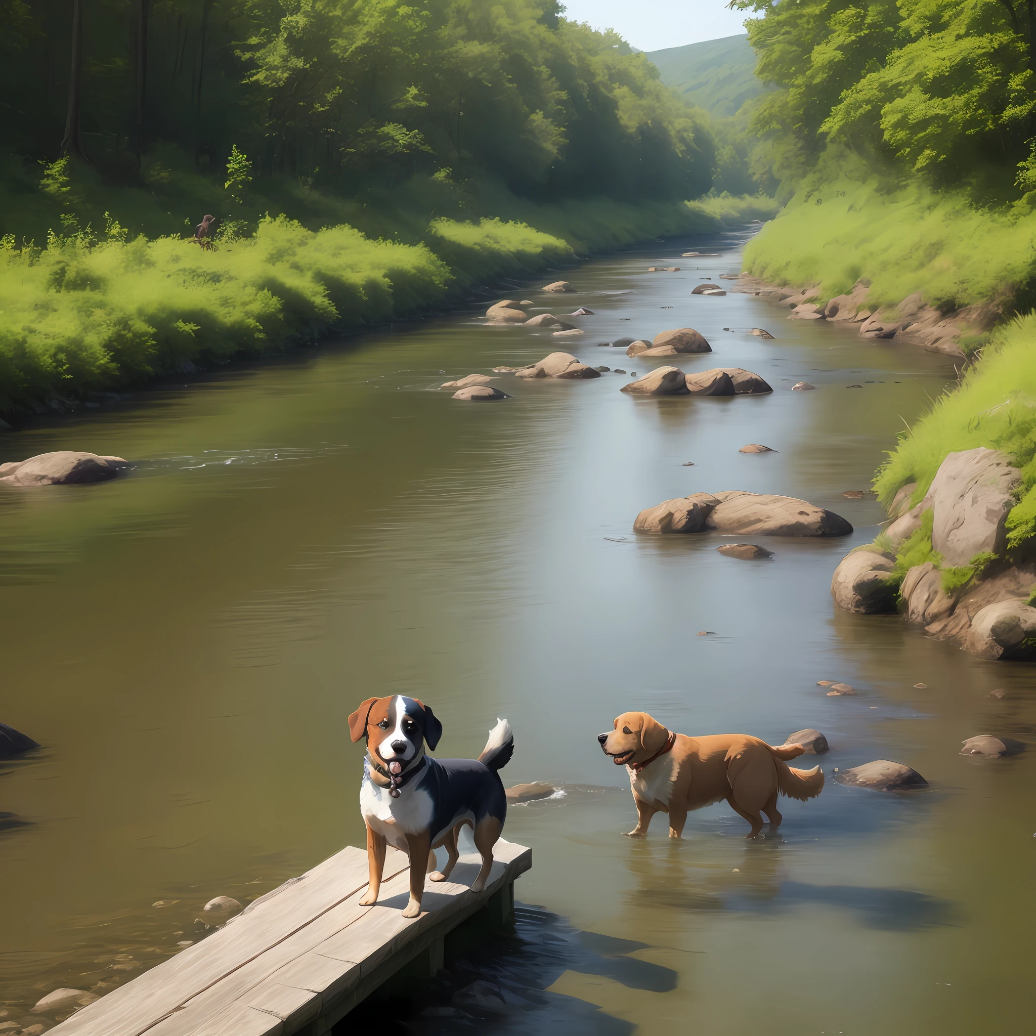 A dog stand in river