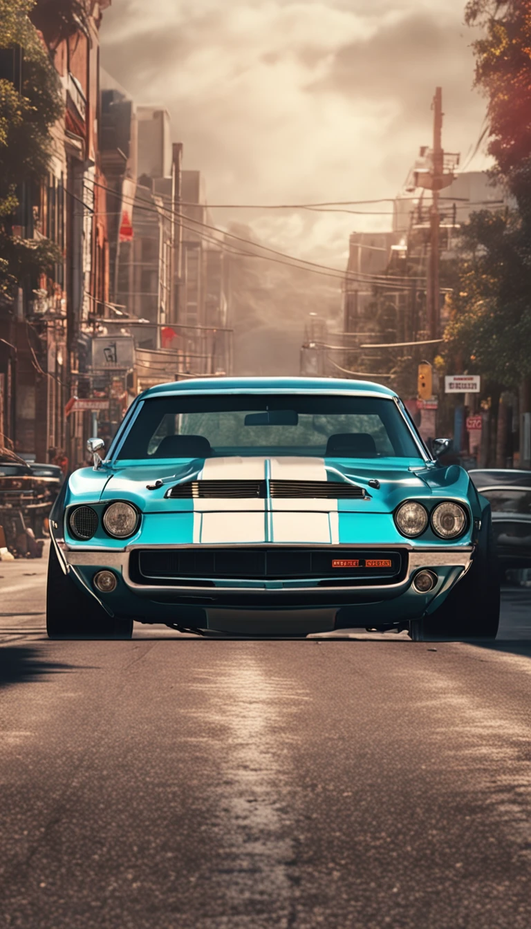 ultra-realistic image, Muscle car on the road