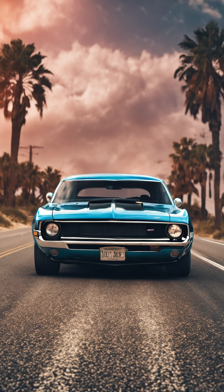 ultra-realistic image, Muscle car on the road