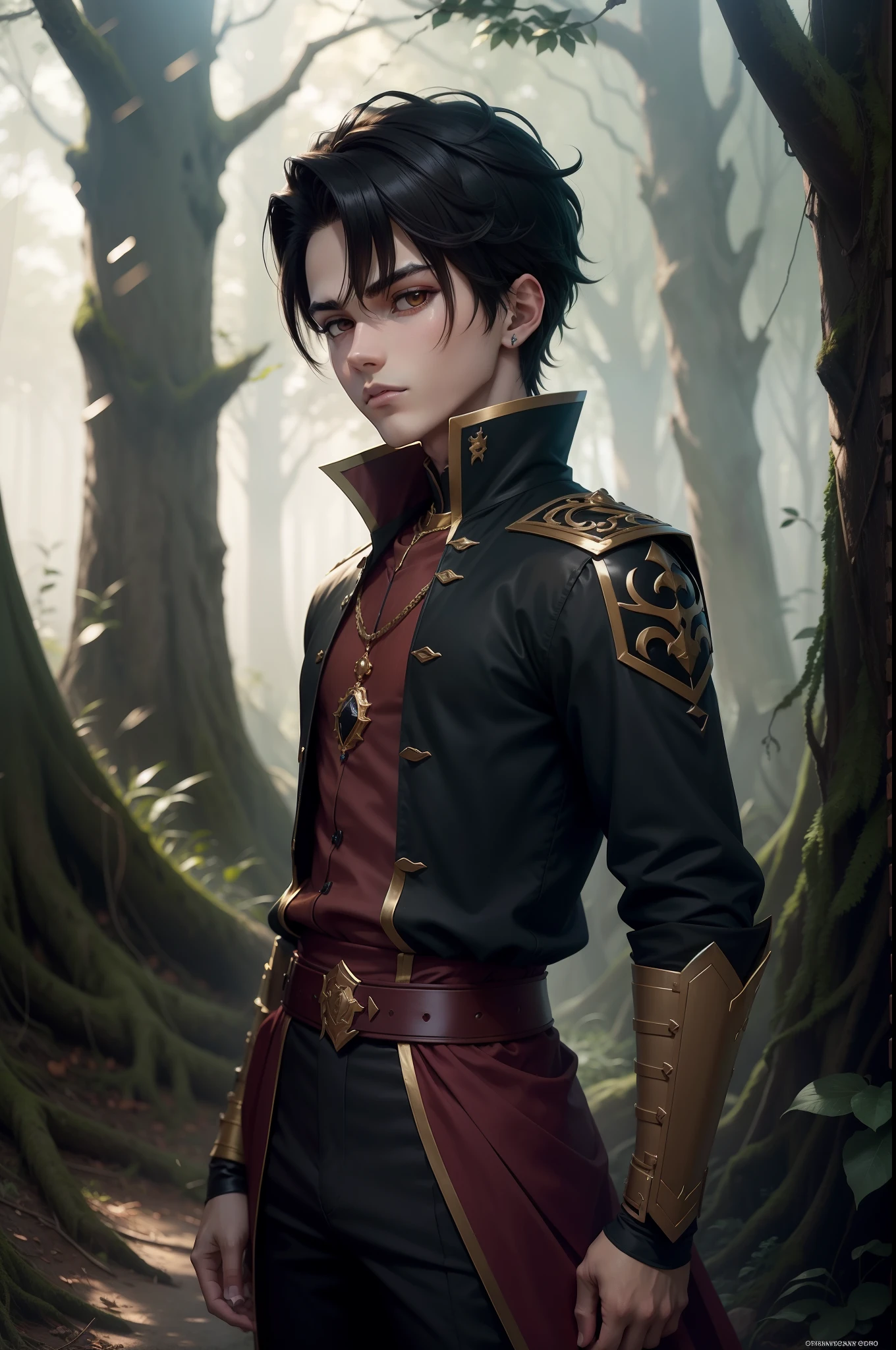 Boy Prince Dark Forest 18 years anime cabelo castanho rosto maduro
