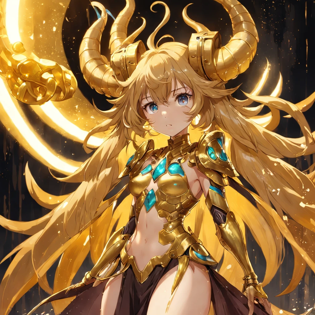 cephalopod, gold tentacles, golden armor, golden fur, golden minotaur horns, masterpiece, Best Quality