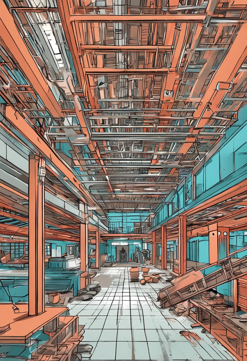 Draw a floor plan of a factory，Require a mark length and width