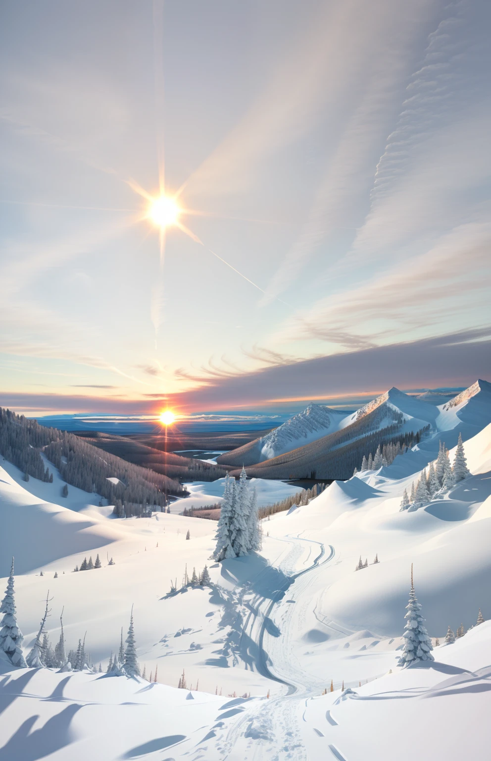Sol. Behind the blue river mountain range