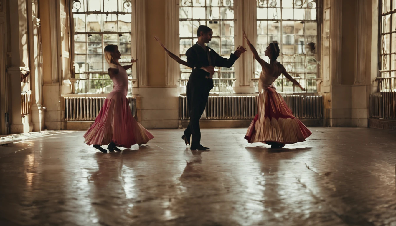 The Observer observes the pair of dancers as they dance in complete harmony. Los pasos de los danzantes son suaves y fluidos, como si estuvieran flotando. El viento se mezcla perfectamente con su danza
