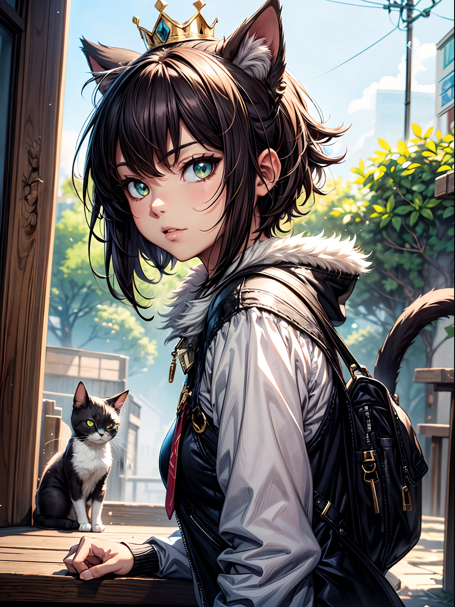 BREAK a Cat wearing a gold crown fantastically detailed shining eyes modern anime style art cute vibrant detailed ears cat portrait shinkai makoto Studio ghibli studio key hideaki anno Sakimichan Stanley Artgerm Lau Rossdraws James Jean Marc Simonetti elegant highly detailed digital painting artstation pixiv