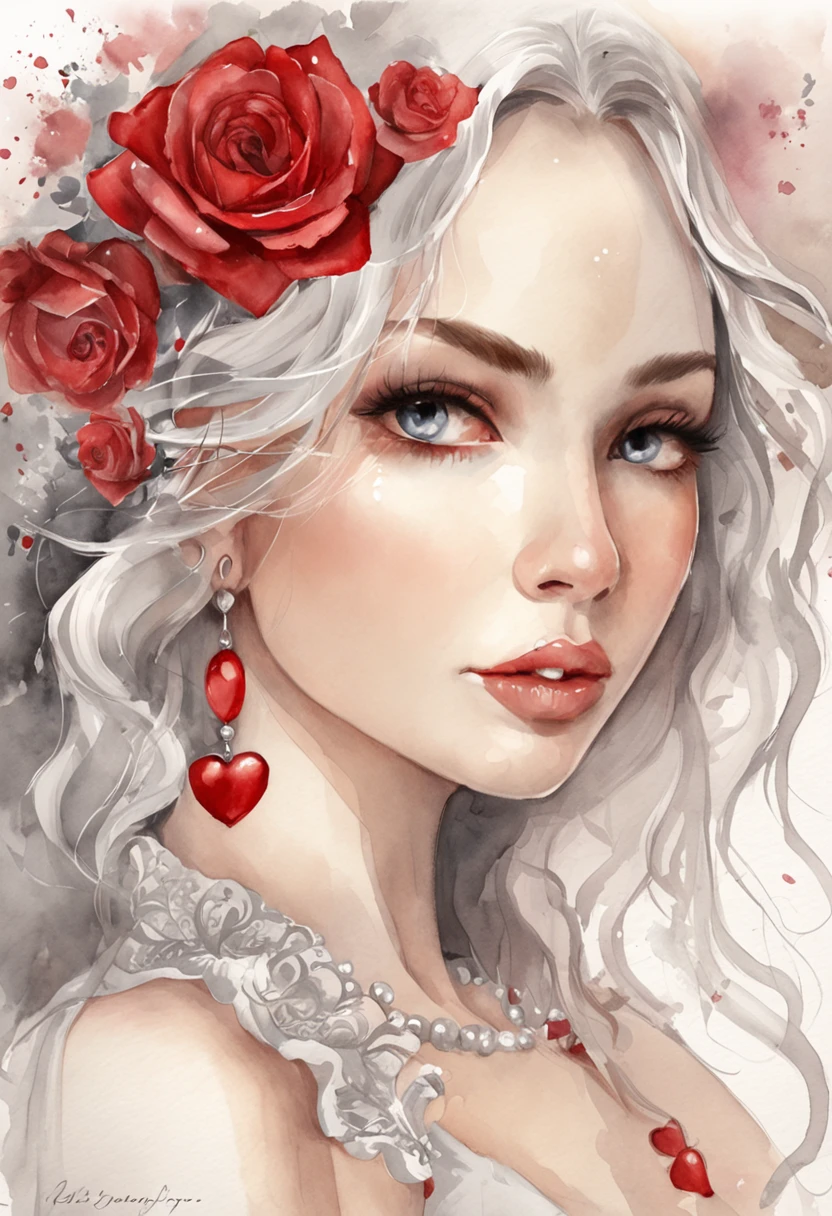 teens girl,Red roses,Valentine's Day,white dresses,eye glass,tmasterpiece,vectorial art,ultra - detailed,closeup cleavage,Best quality at best,超高分辨率, best shadow