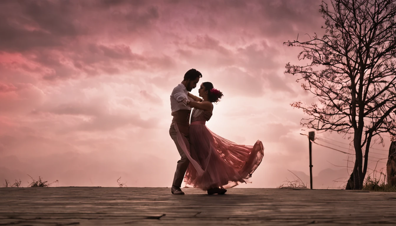 The Observer observes the pair of dancers as they dance in complete harmony. Los pasos de los danzantes son suaves y fluidos, como si estuvieran flotando. El viento se mezcla perfectamente con su danza (Paisaje Estelar Danzante)