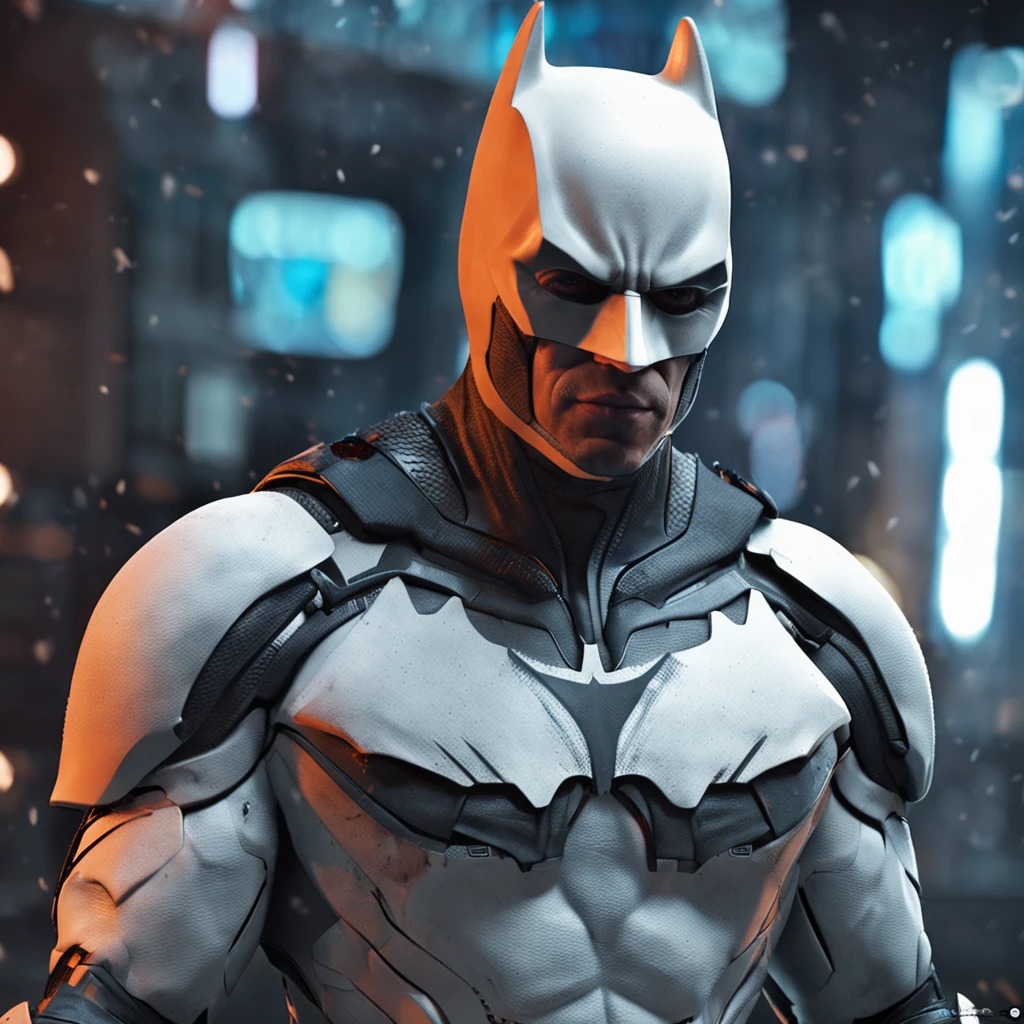 A realistic white Batman in an advanced cyber orba prima suit, alta qualidade