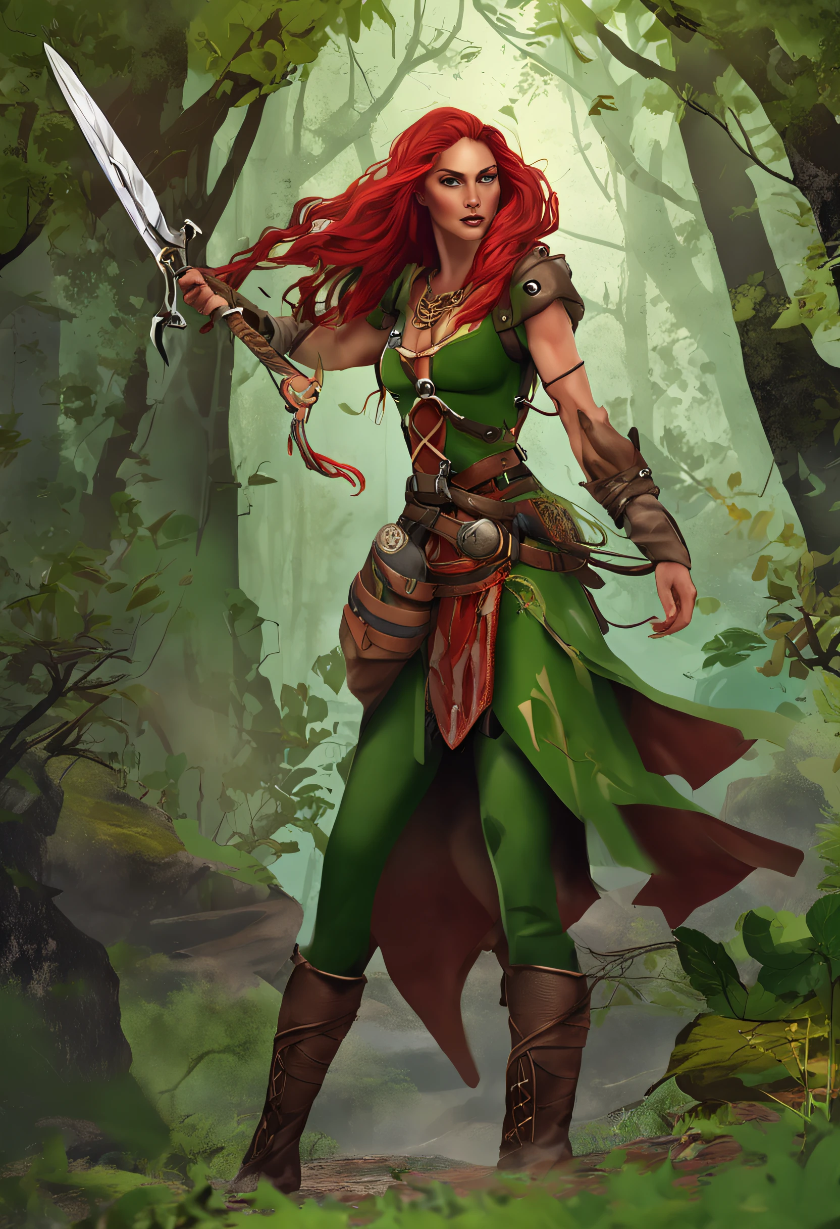 Elfa
Mulher
25 anos
Altura: 1,70 meters
Green eyes
Red hair
Long legs
Slim
Druid
Secluded in the Dark Forest
Seek adventure and a great love
Brave
Family of royal and distant lineage
Skilled survivor
It has two daggers
Fair trial
Loyal and companionable
Mysterious
Alignment: Chaotic Good
Clothes made of natural materials