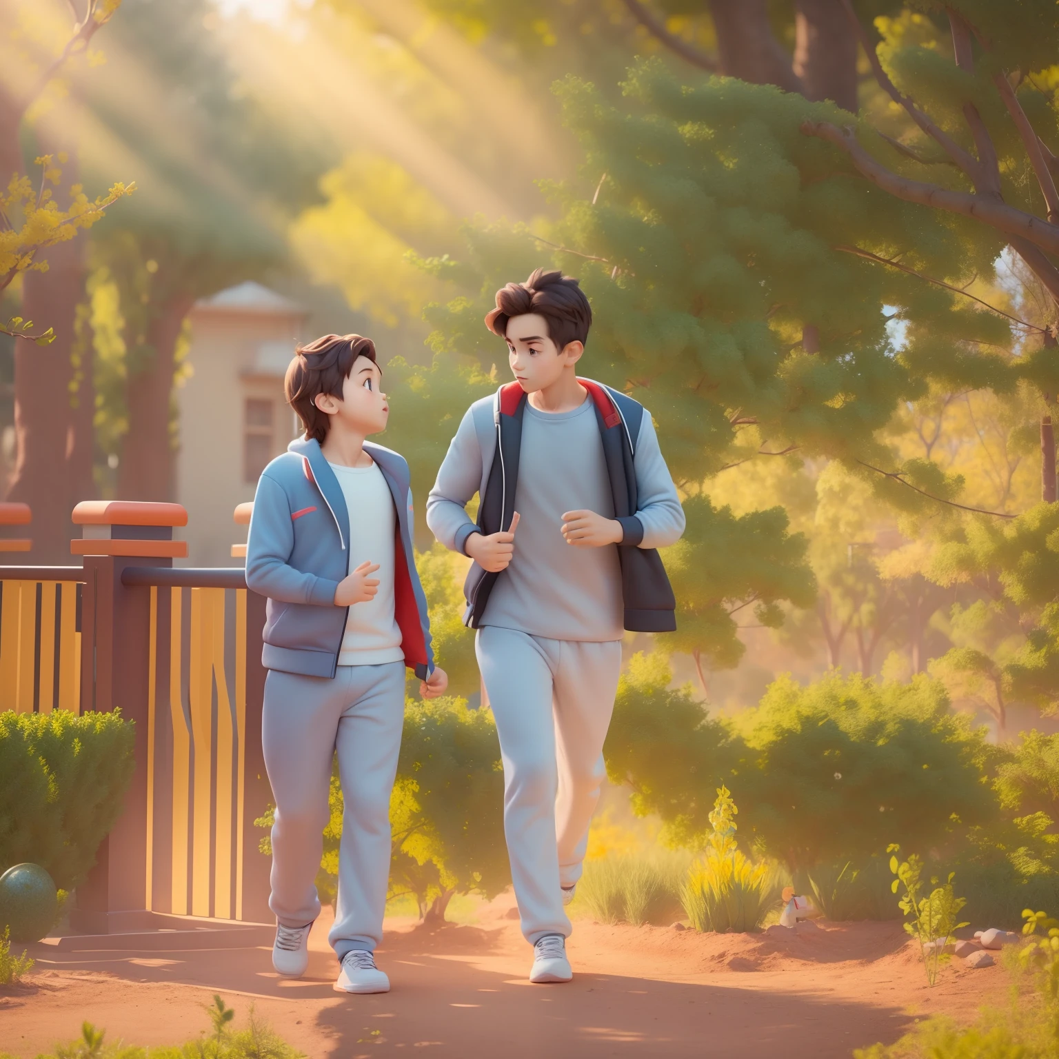 (Pixar 1.23 style) 1 boy ((upper body front, bust shot)), solo, cute ???, brunette, pretty tracksuit, boy, korean child, playground, ((masterpiece, highest quality)), (composite lighting)