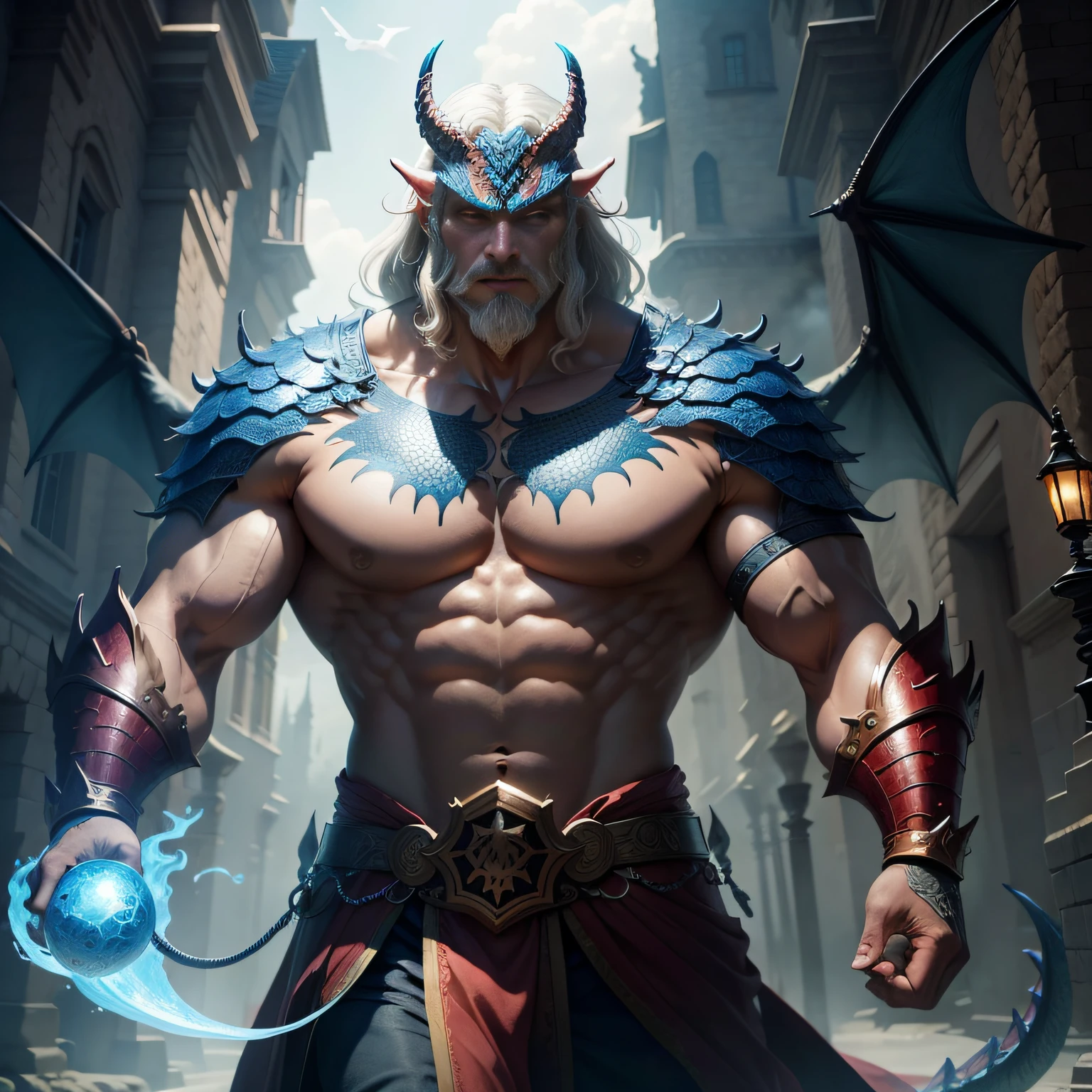 mysterious
scales
flight
flame
magic
ancient times
breathe
legend
strong
Man and dragon in one