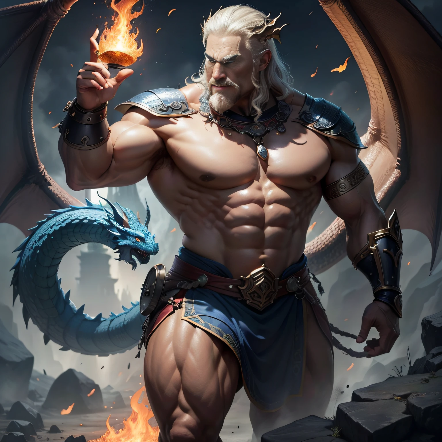 mysterious
scales
flight
flame
magic
ancient times
breathe
legend
strong
Man and dragon in one