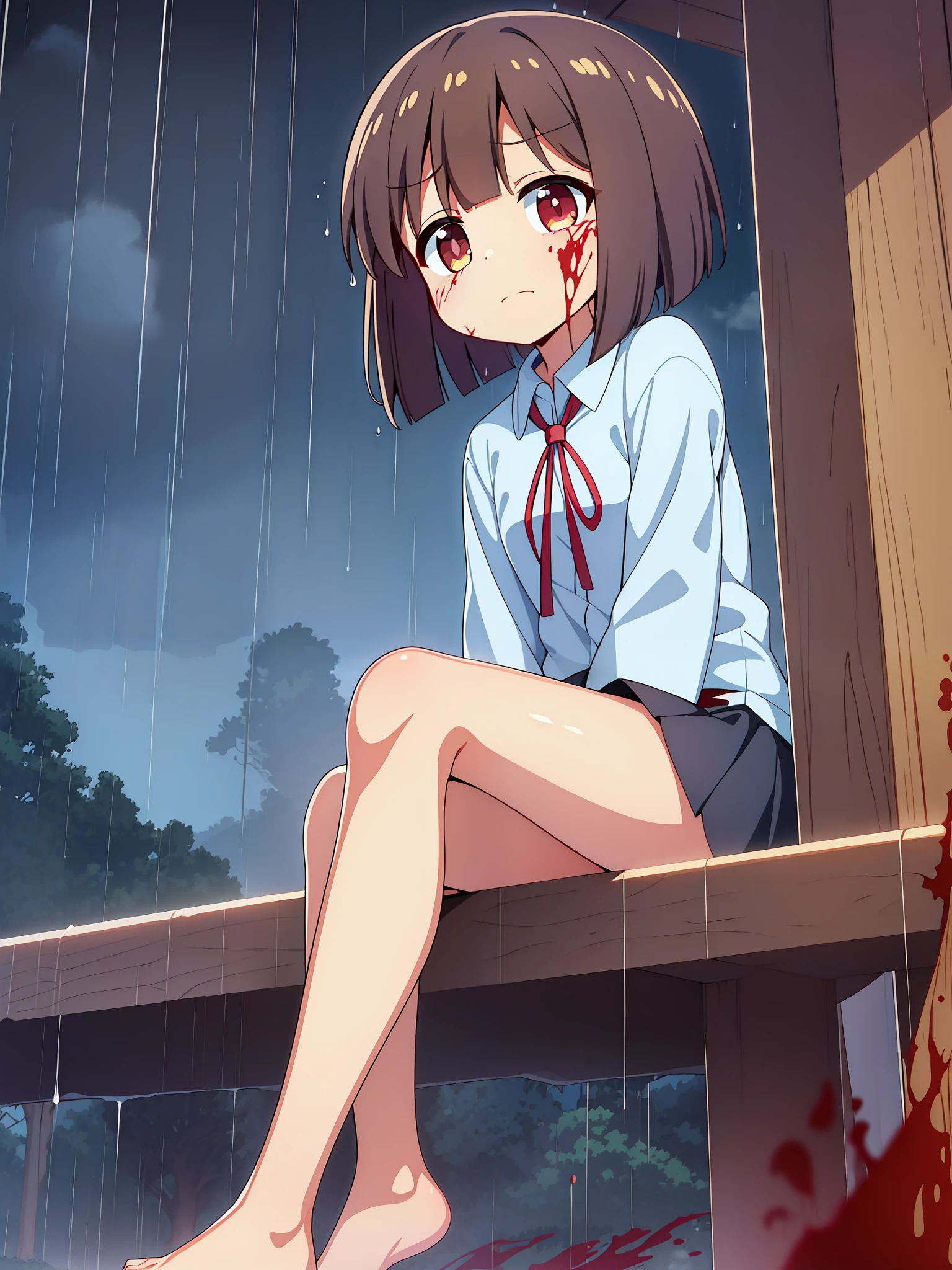 masterpiece,best quality,official art,extremely detailed CG unity 8k wallpaper, huge_filesize, loli, loli, brown eyes, small breasts, school uniform, bare_legs, bare legs, no legwear,Hozuki Momiji,pink hair,(rain),(in the rain),(blood on face),plateau,blood on face,blood on face,blood on face,Hozuki Momiji,Hozuki Momiji,Hozuki Momiji