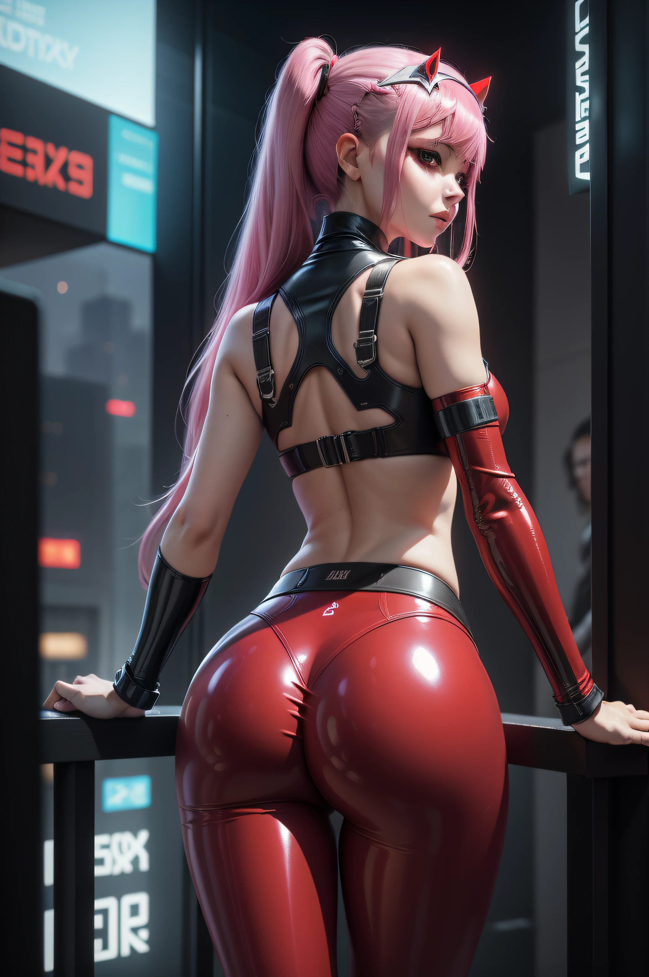 Zero Two Darling en el Franxx, ((Red shiny latex pants)), (((pantalones metidos en su))),(desnudo), We see it from behind, Uso de un walkman, agachada apoyando los brazos en una barandilla de un edificio cyberpunk, Ambiente cyberpunk, Vemos su en primer plano, ((perfecto)), delgado, small ass, Ella abre su, ((cabello rosado)), Pelo en coletas, Ojos azul claro, ((The best quality)), ((Obra maestra)), ( Altamente detallado:1.3), .......................3D, splendid, (cyberpunk:1.3) , (( perfecto)) ((vista)) (((Very small pantyhouse))), vida real, HDR (High Dymanic Range), Trazado de rayos, NVIDIA RTX, Super resolution, Irreal 5, Sub-Surface Scatterring , Texturas PBR, Procesamiento posterior, Anisotropic filtering, Profundidad de campo, Alta nitidez y nitidez, Texturas multicapa, Mapeo de albedo y especular, Sombreado de superficies, Precise simulation of light-material interactions, proporciones perfectas, Renderizado de octanaje, duotone lighting , ISO bajo, balance de blancos, Gobernante de tercios, Amplia apertura, 8K RAW, High Efficiency Sub-Pixel, sub-pixel convolution, glow particles,