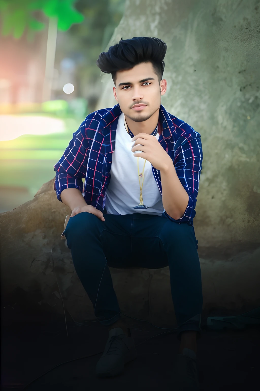 photo of an insanely handsome brazilian man, green eyes, short messy windy light brown hair, closeup zoomed in tight crop portrait, running down a (street on a big city scene people shops cars:1.2) wearing a (casual jeans:1.3) (shopping bags on his hand:1.3) (Lighting-Gold:1.2) action shot foreground objects background details (masterpiece:1.2) (photorealistic:1.2) (bokeh:1.2) (best quality) (color grading) (detailed skin:1.3) (intricate) (8k) (HDR) (cinematic lighting:1.3) (sharp focus), messy windy hair