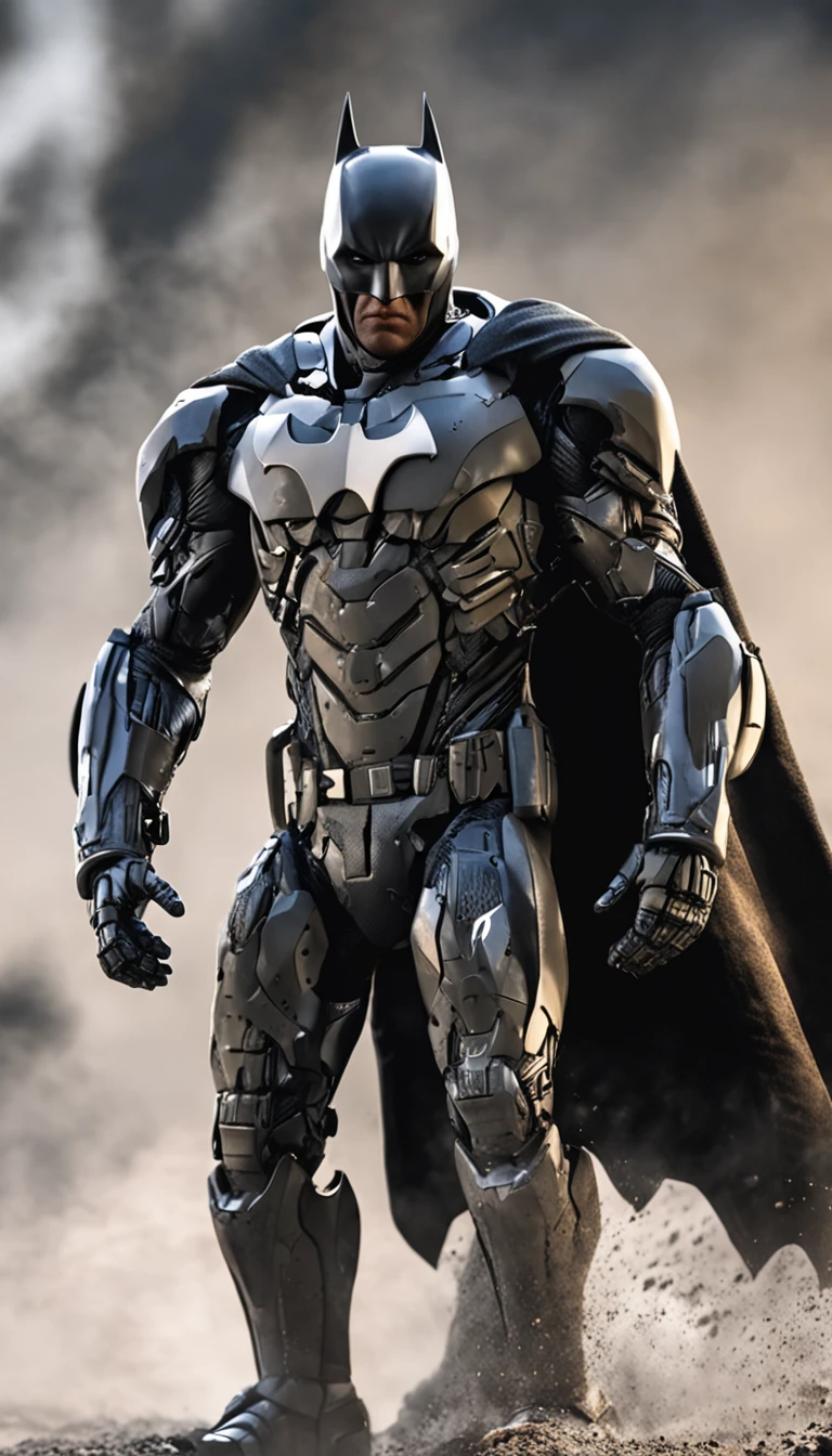 Um batman laranja, branco e preto, Realistic Dutchman in a titanium cybernetic suit, detalhado, designe perfeito, alta qualidade arestas perfeitas e simetricas ::n_desenho de estilo, Low-quality imperfection, boneco, jogo, anime