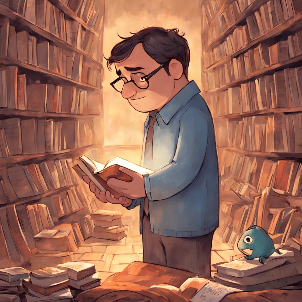 um homem lendo um livro, ::style pixar cartoon