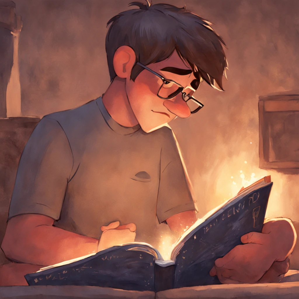 um homem lendo um livro, ::style pixar cartoon