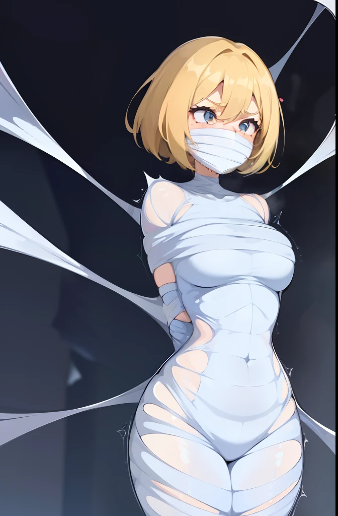 1girl, (cocoon:1.2), bound, restrained, silk, spider web, solo
kitagawa marin,, masterpiece, best quality, highly detailed,slim body, (skil:1.2),(gagged)