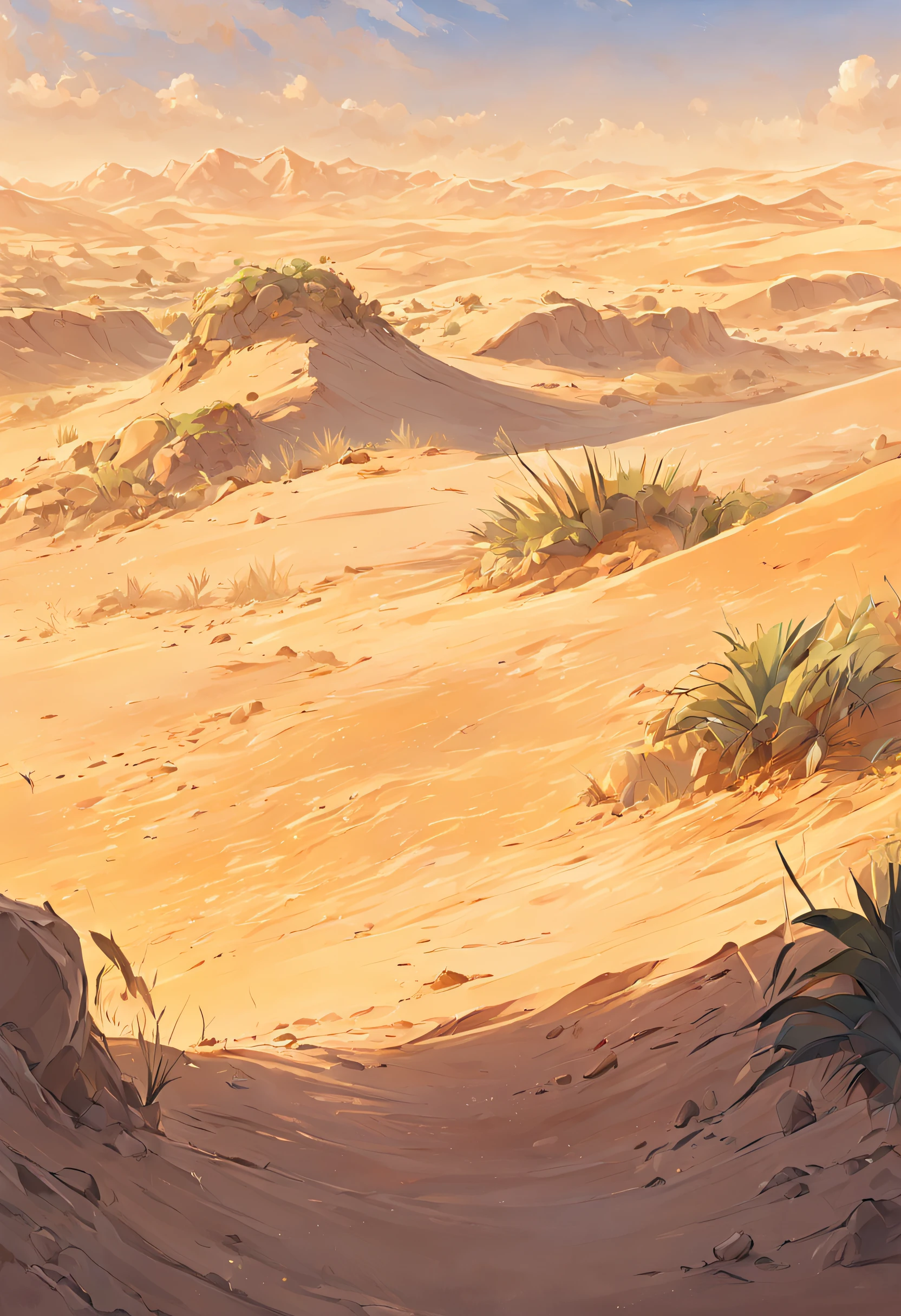 Yellow sand in the sky，The background is a vast desert, Desert oasis，richcolors，digital landscape art, Detailed scenery —width 672, landscape artwork, environment design illustration, scenery art detailed, Desert oasis landscape, concept-art, 4k highly detailed digital art, 4 k digital painting, 4k digital painting, stunning digital illustration, Desert background, digital painting concept art, Detailed digital painting