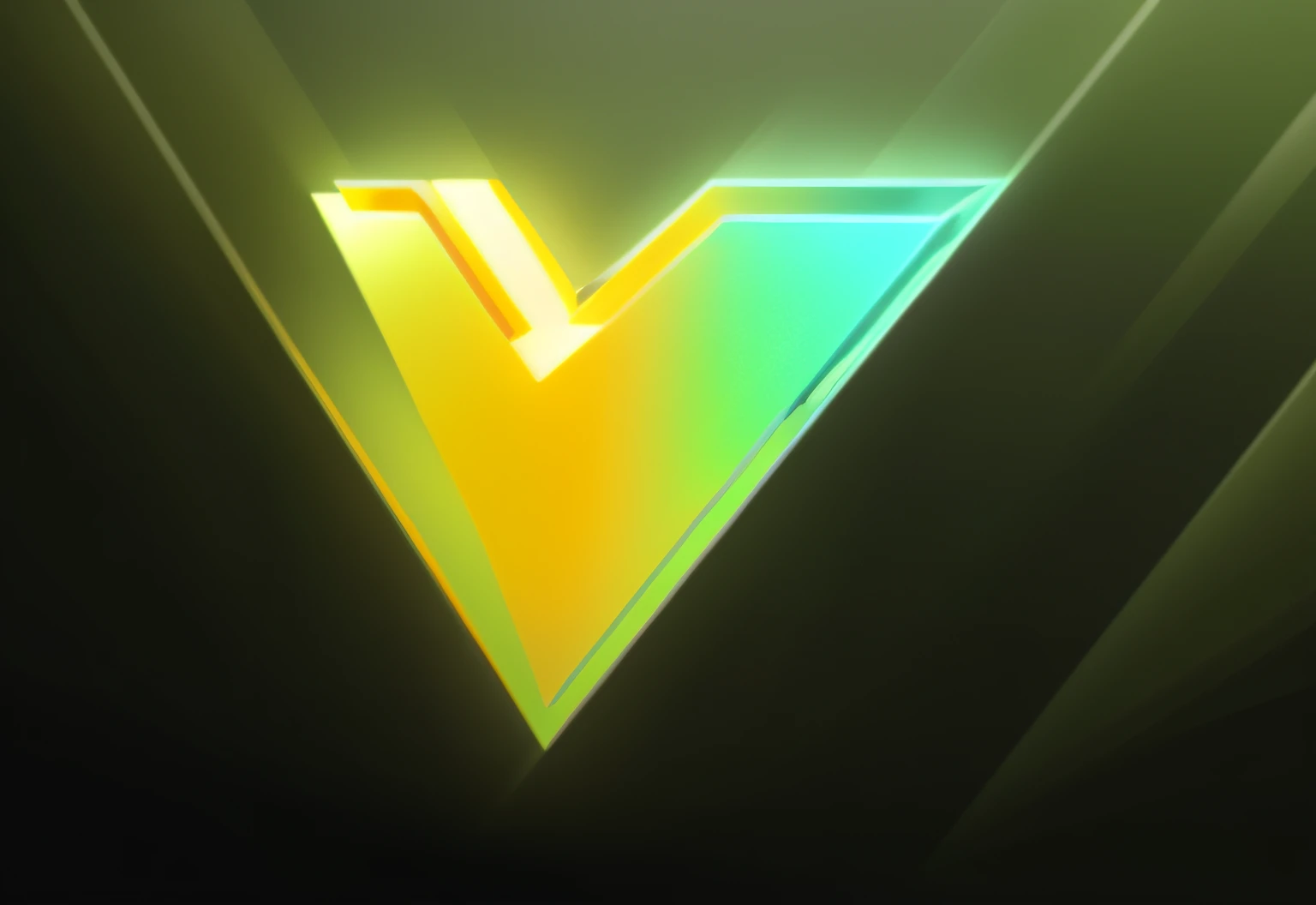 Close-up of V logo with yellow and green background, 《Intrepid Covenant》game style, valorant style, Vibrant and dynamic, volumetric lighting iridescence, glowing neon lights, made entirely from gradients, Nvidia and Behans, background vibrant, nvidia promotional image, valorant, nvidia omniverse, v - fin