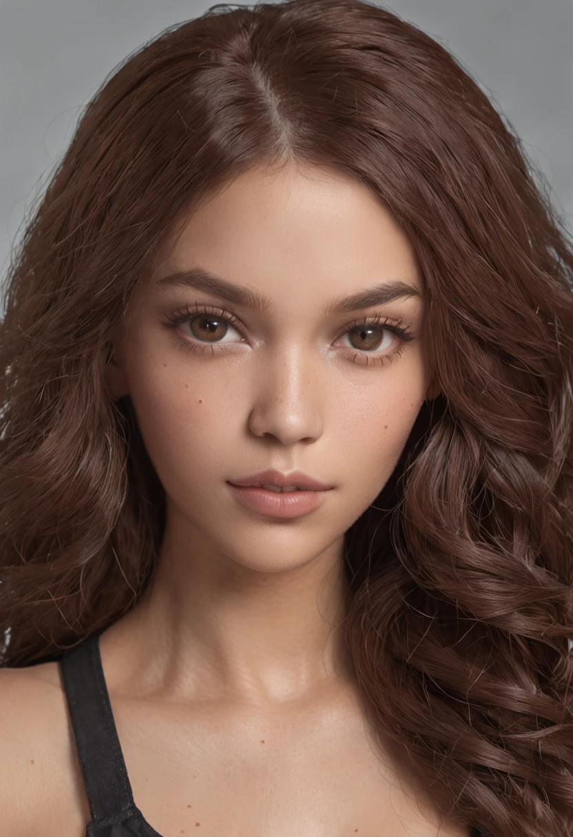 Masterpiece, Best quality, full bodyesbian, 1girll, Curly hair, shoulder-lengthhair, Silky hair, Shiny hair, Blue eyes, Extremely detailed eyes, Shiny eyes, Dark skin, Shiny skin, Skin texture, Extremely detailed skin, photograph realistic, Extremely detailed, High quality, Delicate details of the face and skin, Detailed eyes. Wear miniature shorts, White shirt, Metal detail leather jacket. She was chained one ((dog breeds /Pit bull monster/, Exaggerated large and robust body structure of the dog, Plump and muscular dog, Focus on dogs