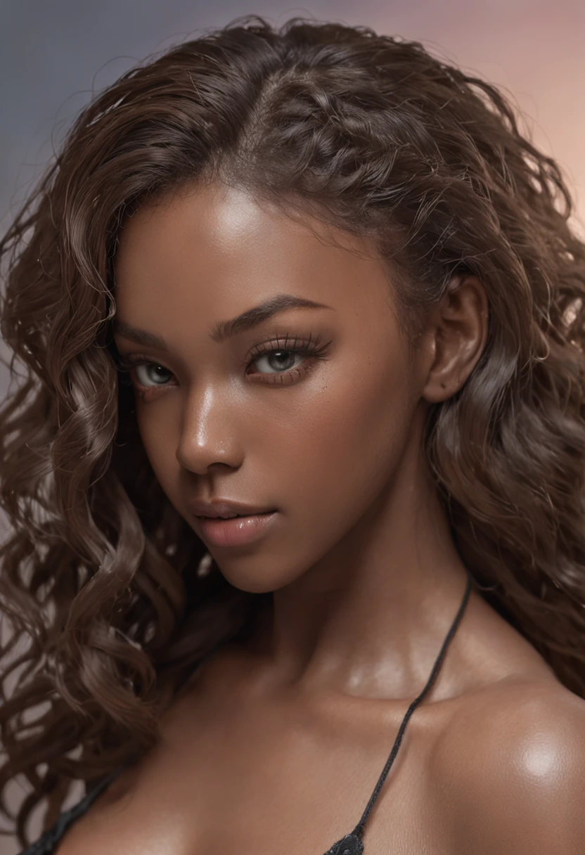 Masterpiece, Best quality, full bodyesbian, 1girll, Curly hair, shoulder-lengthhair, Silky hair, Shiny hair, Blue eyes, Extremely detailed eyes, Shiny eyes, Dark skin, Shiny skin, Skin texture, Extremely detailed skin, photograph realistic, Extremely detailed, High quality, Delicate details of the face and skin, Detailed eyes. Wear miniature shorts, White shirt, Metal detail leather jacket. She was chained one ((dog breeds /Pit bull monster/, Exaggerated large and robust body structure of the dog, Plump and muscular dog, Focus on dogs