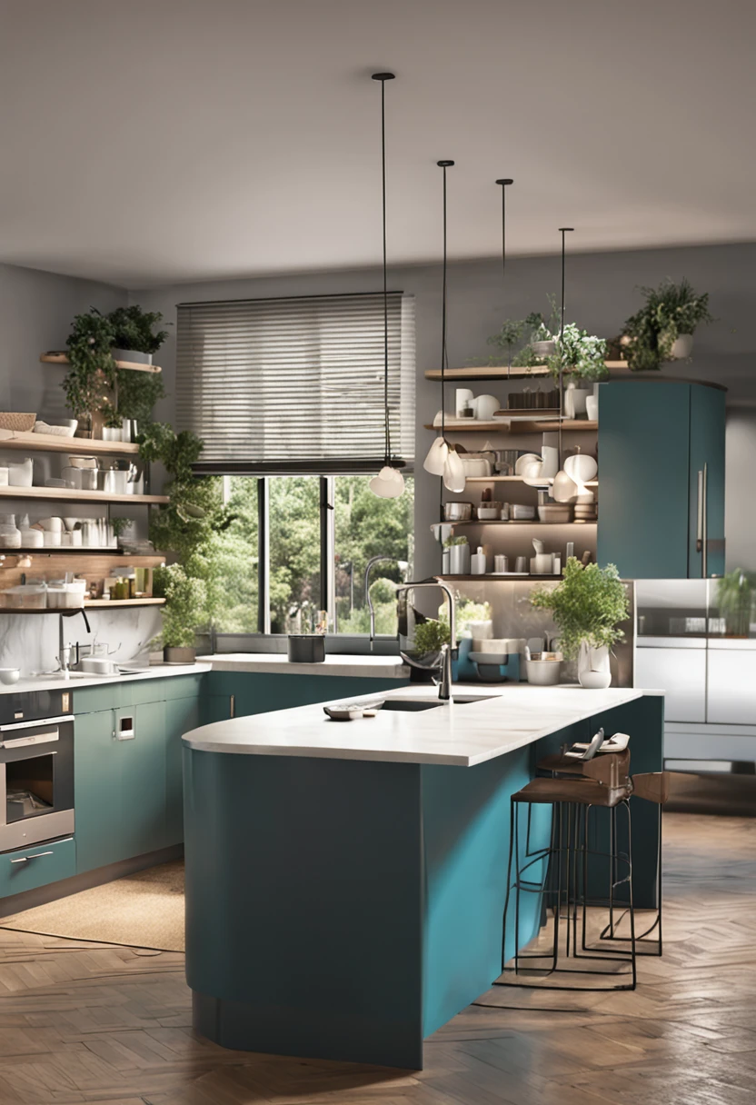 Create a small kitchen with planned furniture, luz de led sobre a pia, Modern household appliances, luz ambiente agradavel