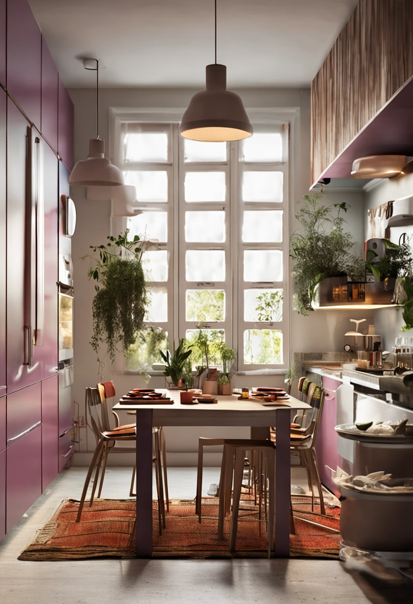 Create a small kitchen with planned furniture, luz de led sobre a pia, Modern household appliances, luz ambiente agradavel