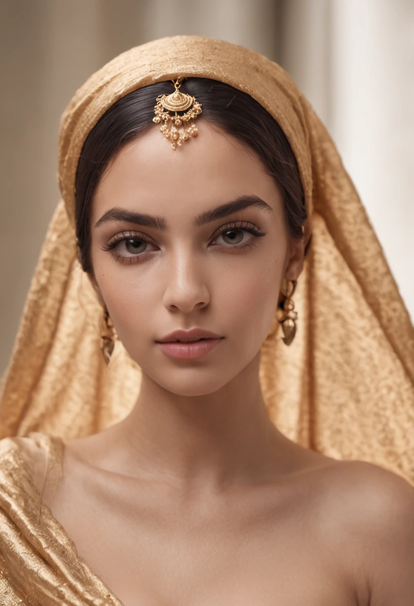 (em perspectiva) a beautiful Egyptian, sexy quente, perfeito, 23 anos, cabelos lisos, long to feet and loose, pele dourada sedosa (Oily lighting) fleshy lips, Egyptian headscarf, jewelry and bracelets (fotorrealista:Fotorealista, 8k Obra-prima), sorrindo: sensual features, (Texture and environment well detailed pure perfect lighting), tomando banho de rio, rio Nilo, banho de rio, Poses variadas, various poses