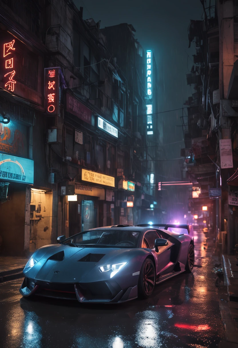 (Professional 3D rendering: 3.2) de (Realistic: 3.2) A foto de arte mais bonita do mundo, Smooth function, cars driving down a wet city street at night with black clouds, dim sky, Cidade Chuvosa, cidade cyberpunk hiper realista, estilo cyberpunk hiper-realista, city street cinematic lighting, rua da cidade cyberpunk, fundo da rua da cidade cyberpunk, cyberpunk streets at night, Rua Cyberpunk, rua noturna cyberpunk, arte cyberpunk ultrarrealista 8k, estilo cyberpunk, hiper-realista, ruas chuvosas ao fundo